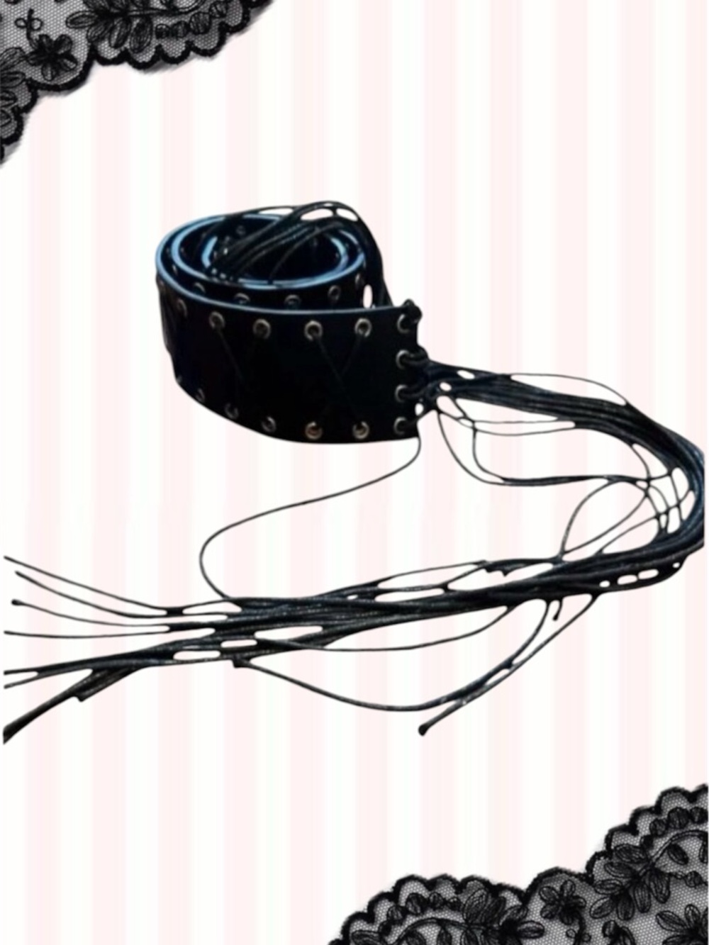 Black Lace-Up Fringe Waist Belt